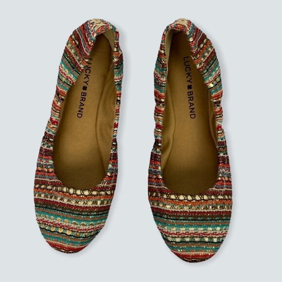 Lucky Brand Emmie‎ Ballet Flats Sequin Embroidered Size 6.5 Round Toe Bohemian - Picture 6 of 11